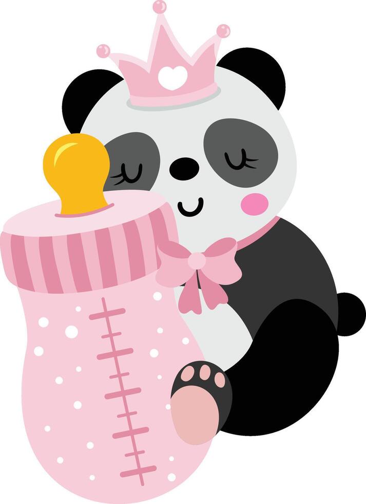 Cute baby girl panda holding a baby bottle of milk vector