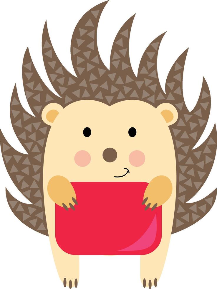 Cute hedgehog holding a red sign vector