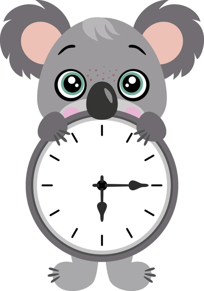 Cute koala with clock inside vector