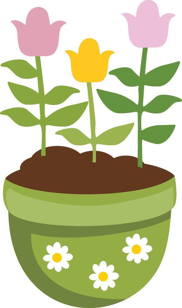 Spring flowers in green vase vector