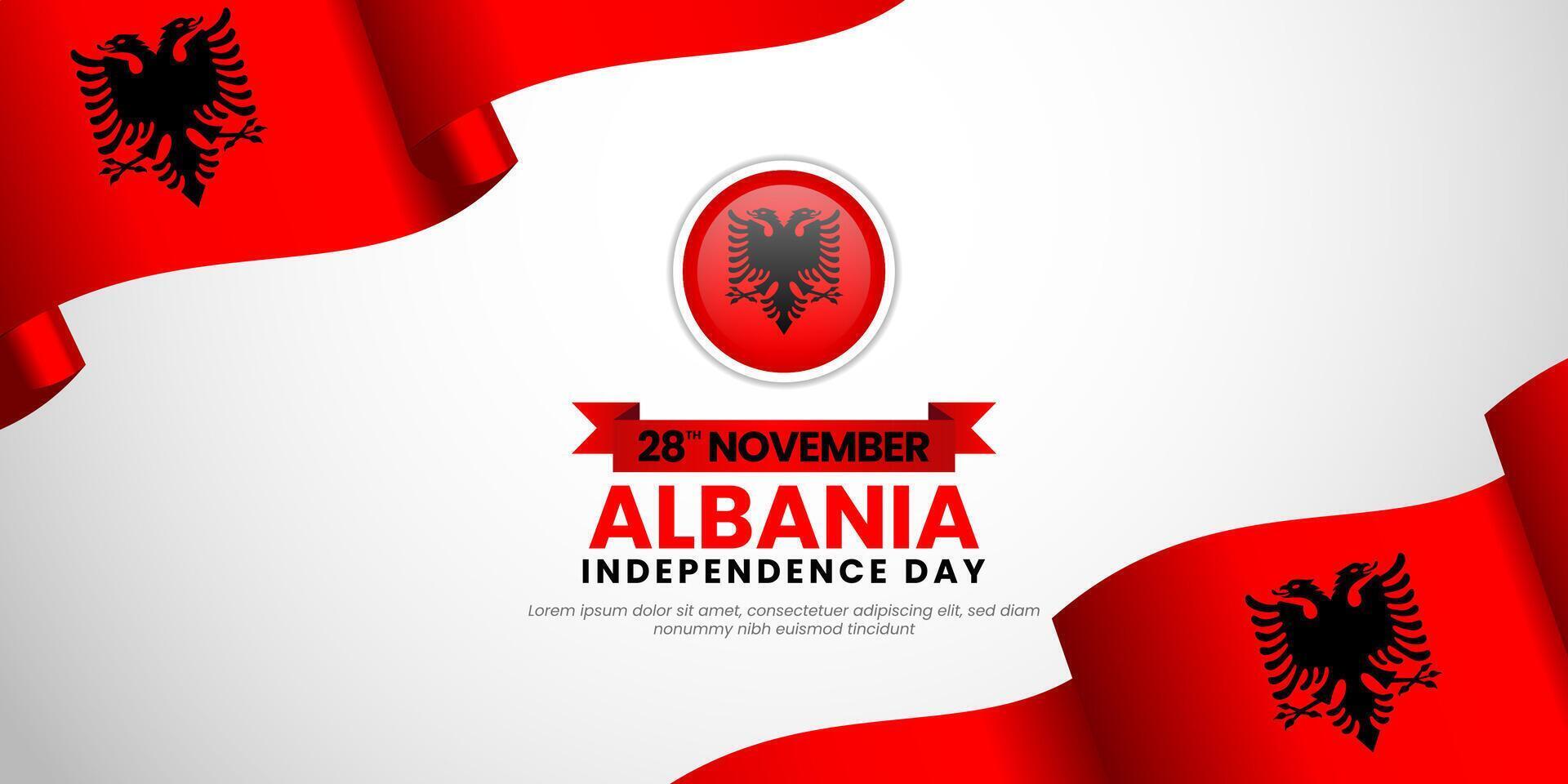 Albania independence day greeting card, banner background illustration memorial holiday 28 November design element with waving flag vector