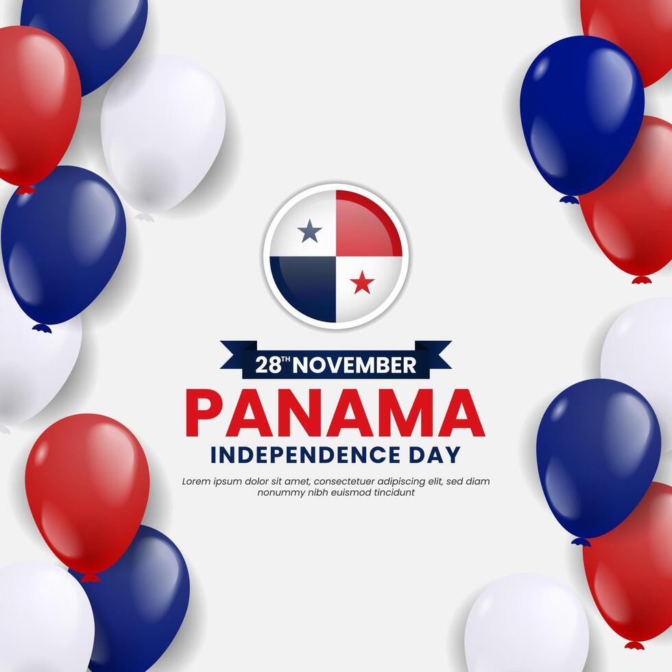 Panama Independence Day square banner background with balloons illustration flag colors vector