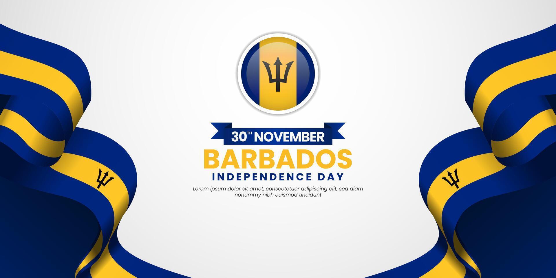 Barbados waving ribbon flag in colors of the Barbados national flag for Independence day background design vector