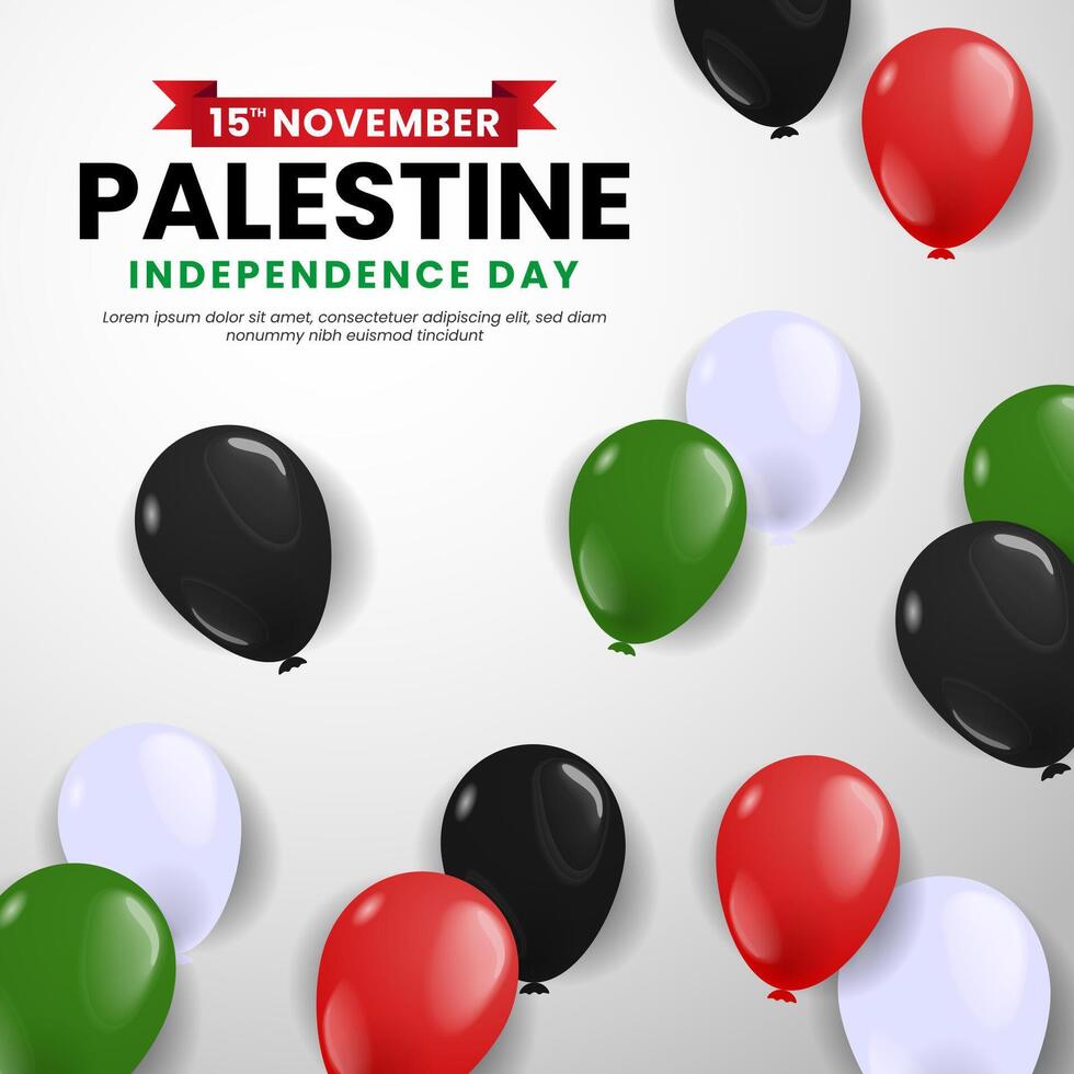 Palestine independence day square background with balloons flag colors illustration vector