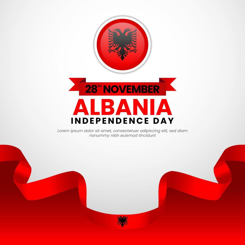 Albania Waving Ribbon Flag for Independence Day square banner background vector