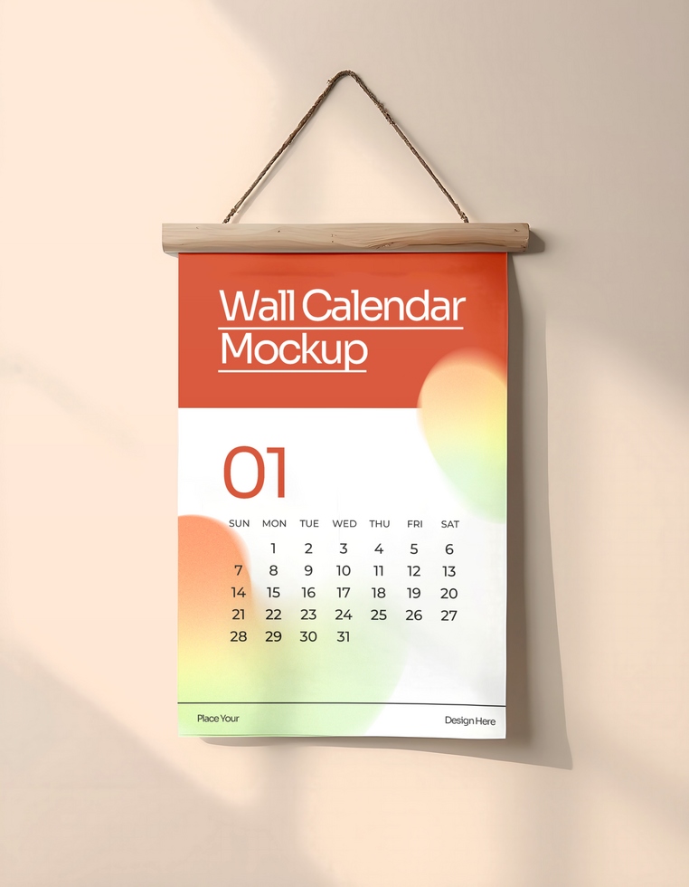 wood wall Calendar Mockup psd