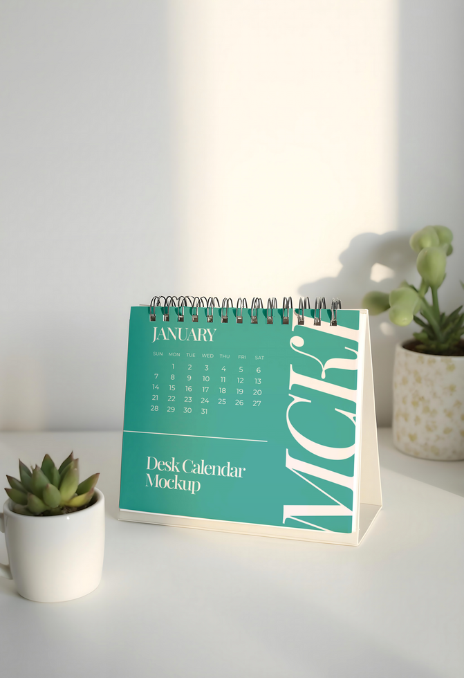 Desk calendar Mockup at table psd