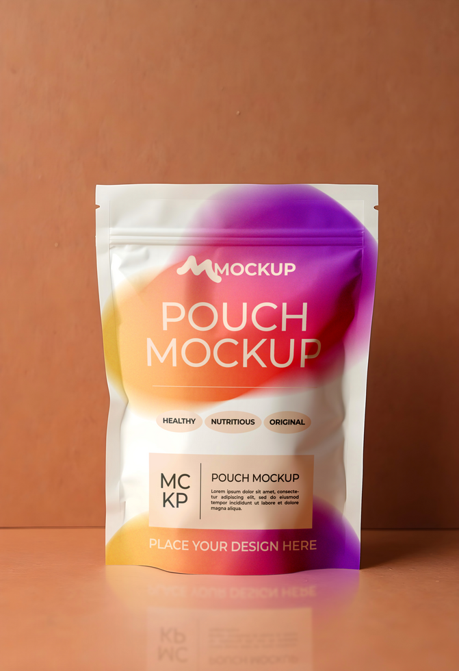 Mockup standing zip lock pouch with orange background psd