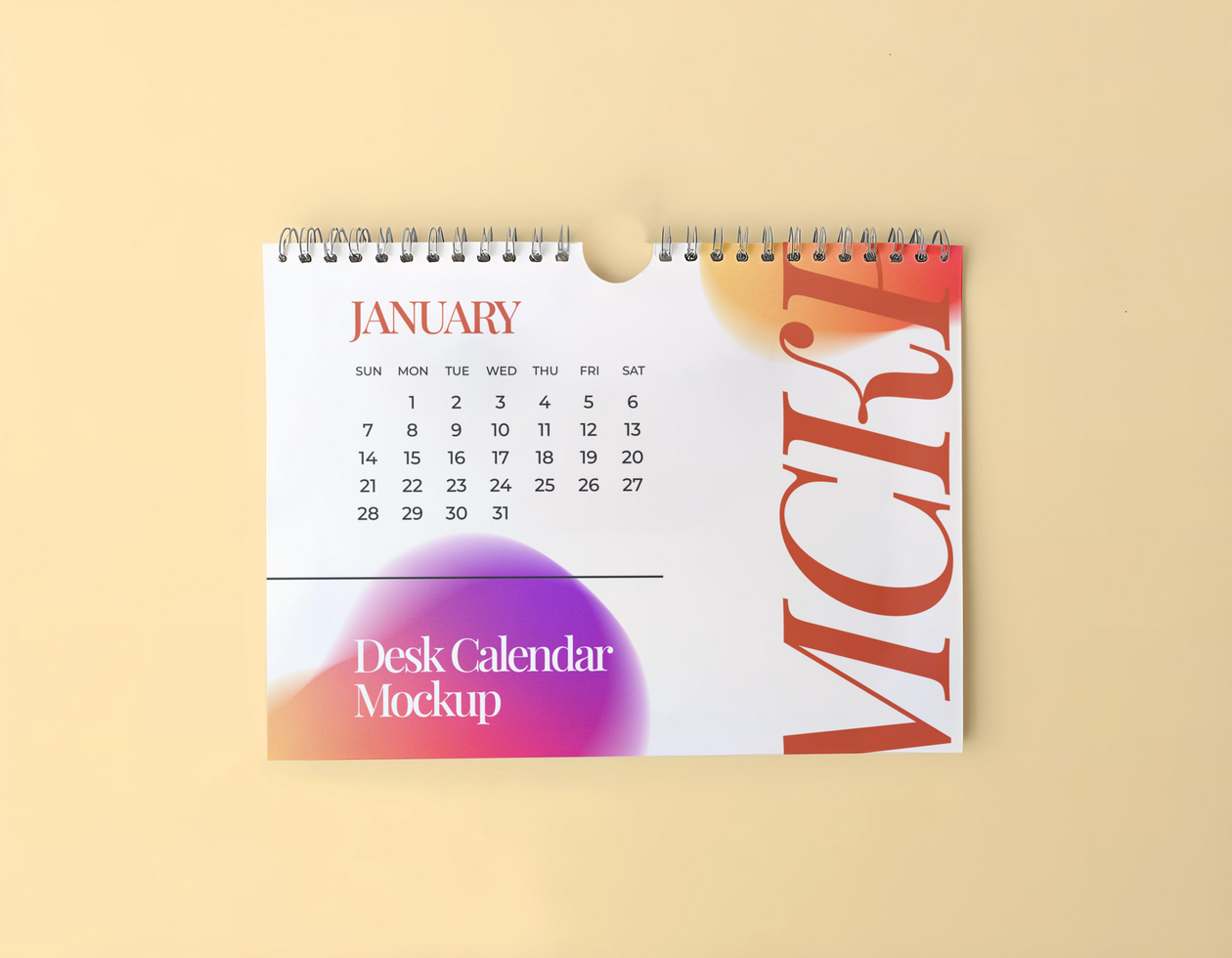 spiral wall Calendar Mockup psd