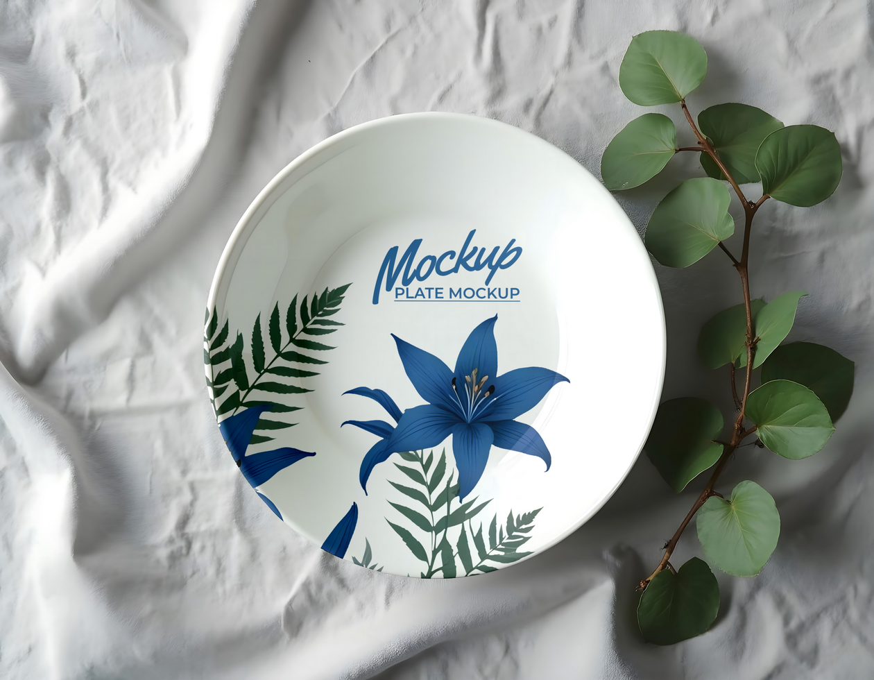 plate mockup with white fabric background psd