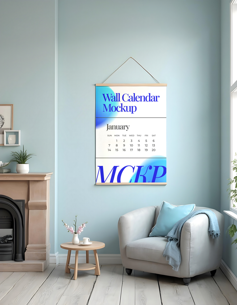 home wall Calendar Mockup psd