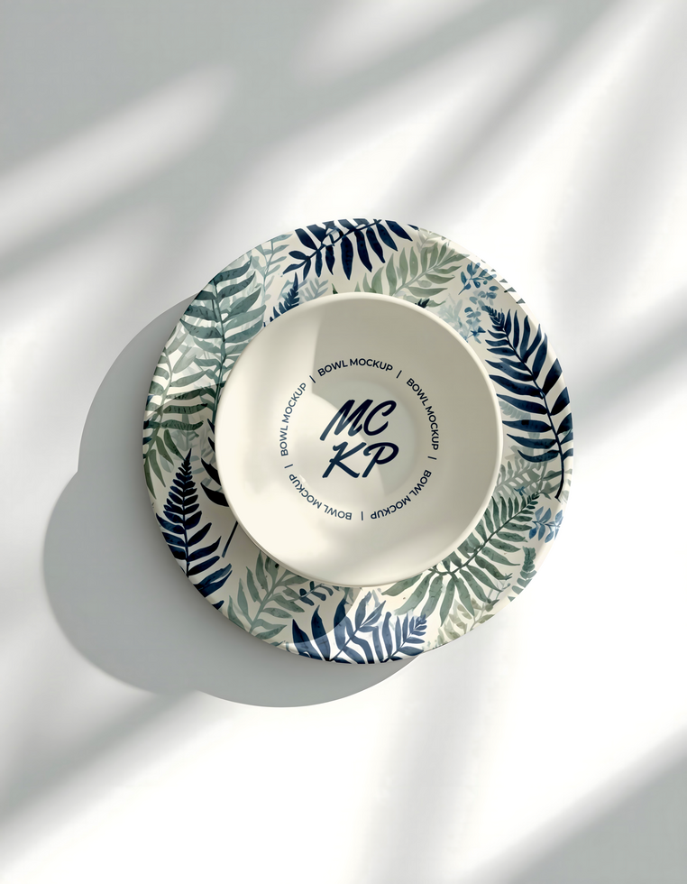 bowl and Plate mockup with white background psd