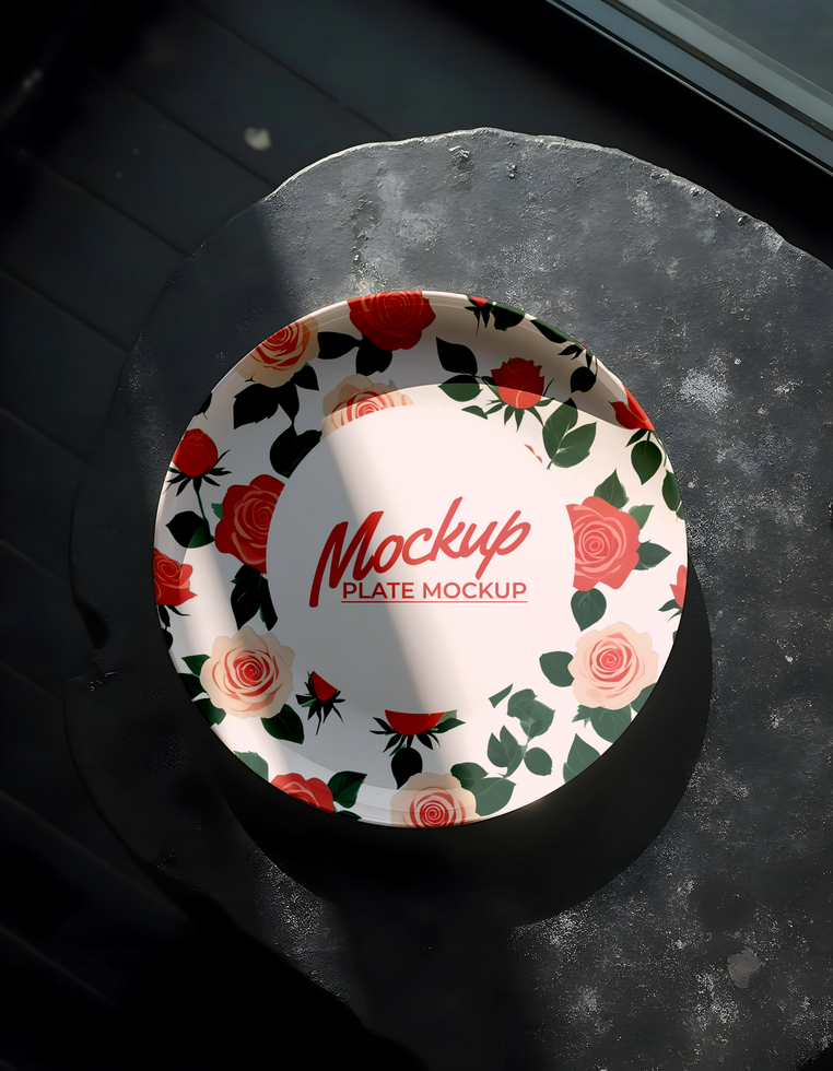 flower Plate mockup with black background psd