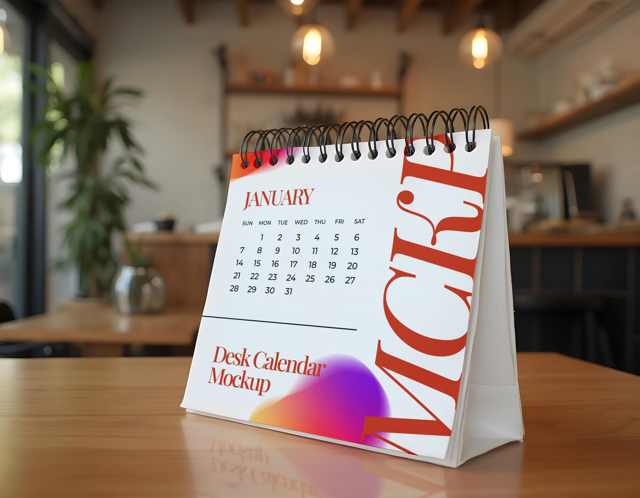 Desk calendar Mockup at cafe psd