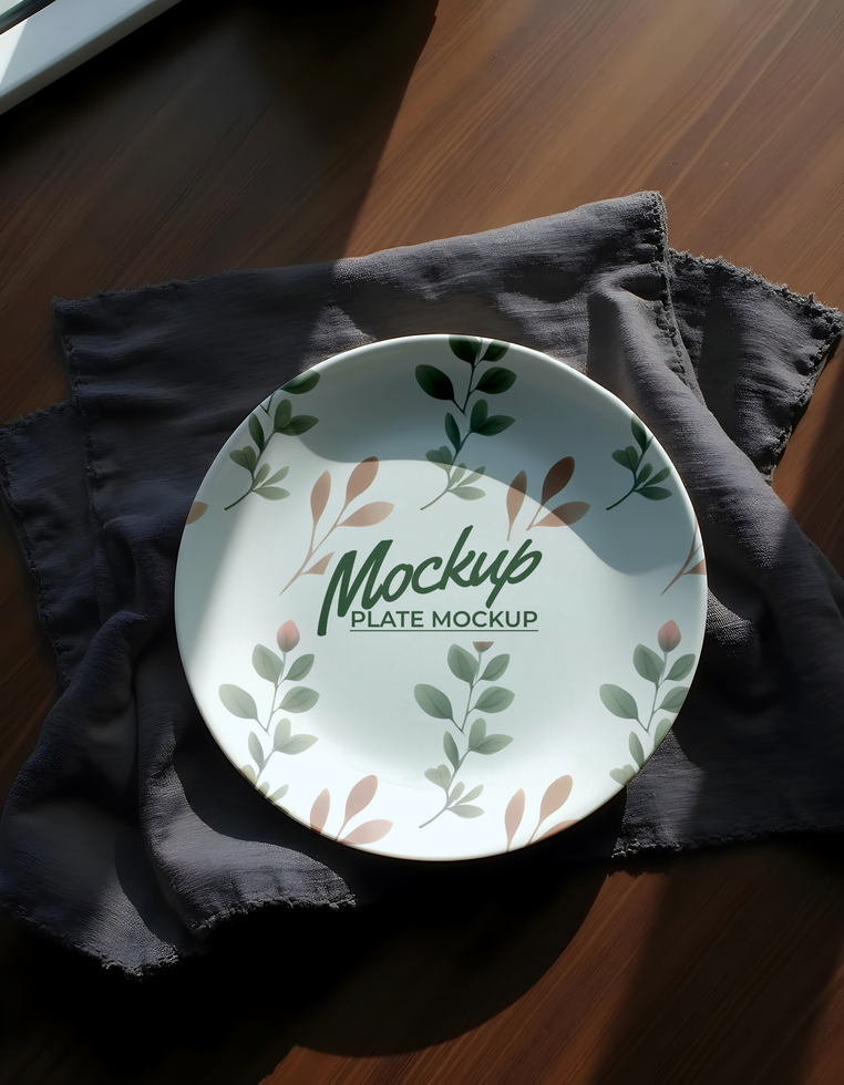 plate mockup with black fabric background psd