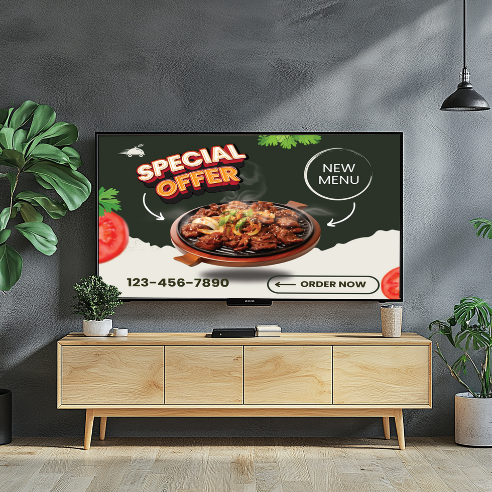 Black Smart Tv Mockup On Wooden Cabinet psd