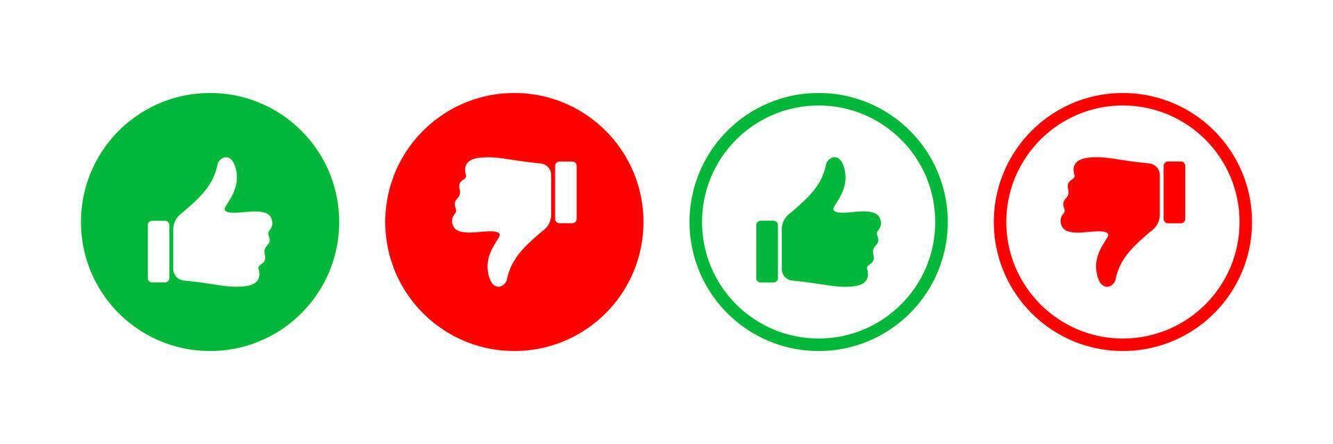 Set of thumbs up and down symbols in red and green colors vector