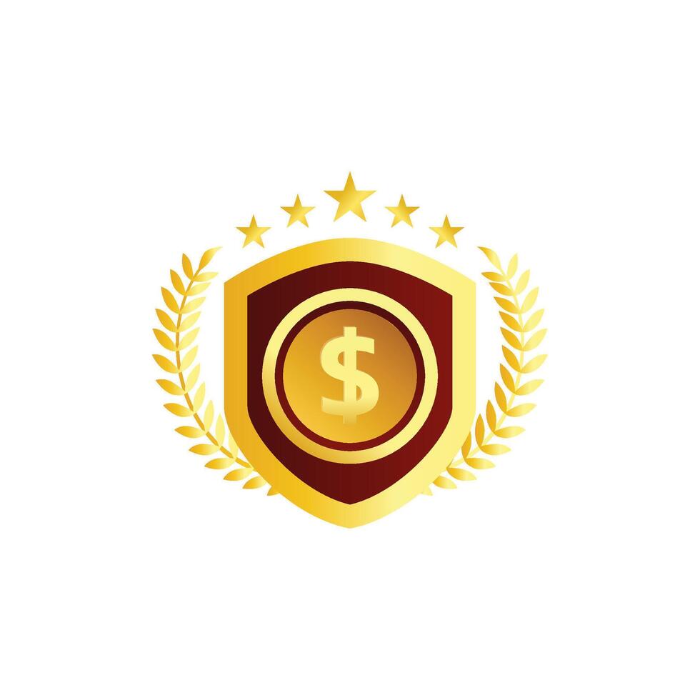 Golden dollar shield with stars and laurel wreath vector