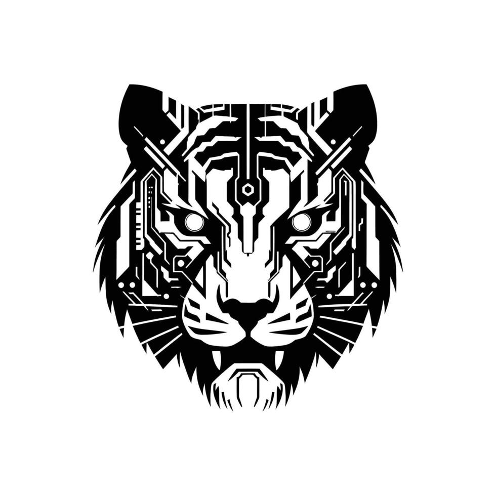 High Tech Cyberpunk Tiger Face Perfect for Digital Artwork Posters and Creative Illustrations vector