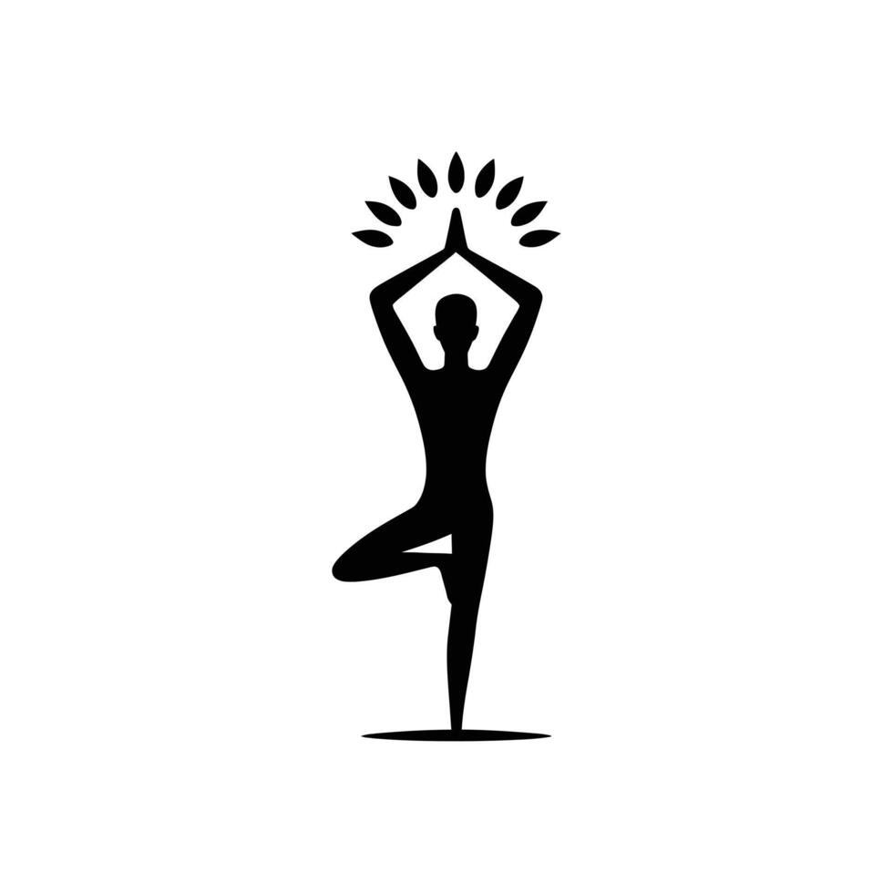 Minimalist yoga tree pose silhouette for promoting meditation, mindfulness, and balance in life. A perfect fit for health, wellness, and fitness designs related to yoga practices and inner calm vector