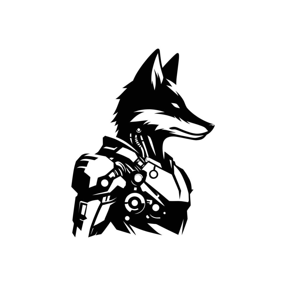 Futuristic Cybernetic Fox Illustration Robotic Animal Art in Black and White vector