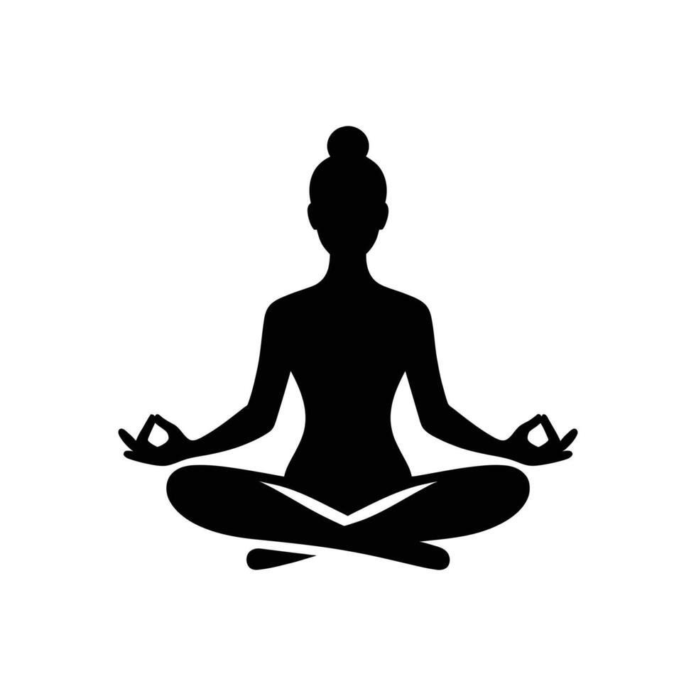 Woman Practicing Yoga in Lotus Pose Silhouette Design vector