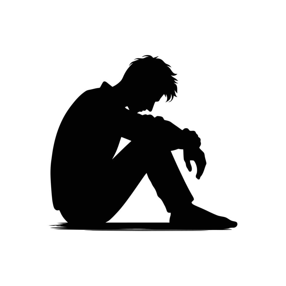 Blue Monday Depressed Male Silhouette, Symbolizing Seasonal Sadness and Reflection vector