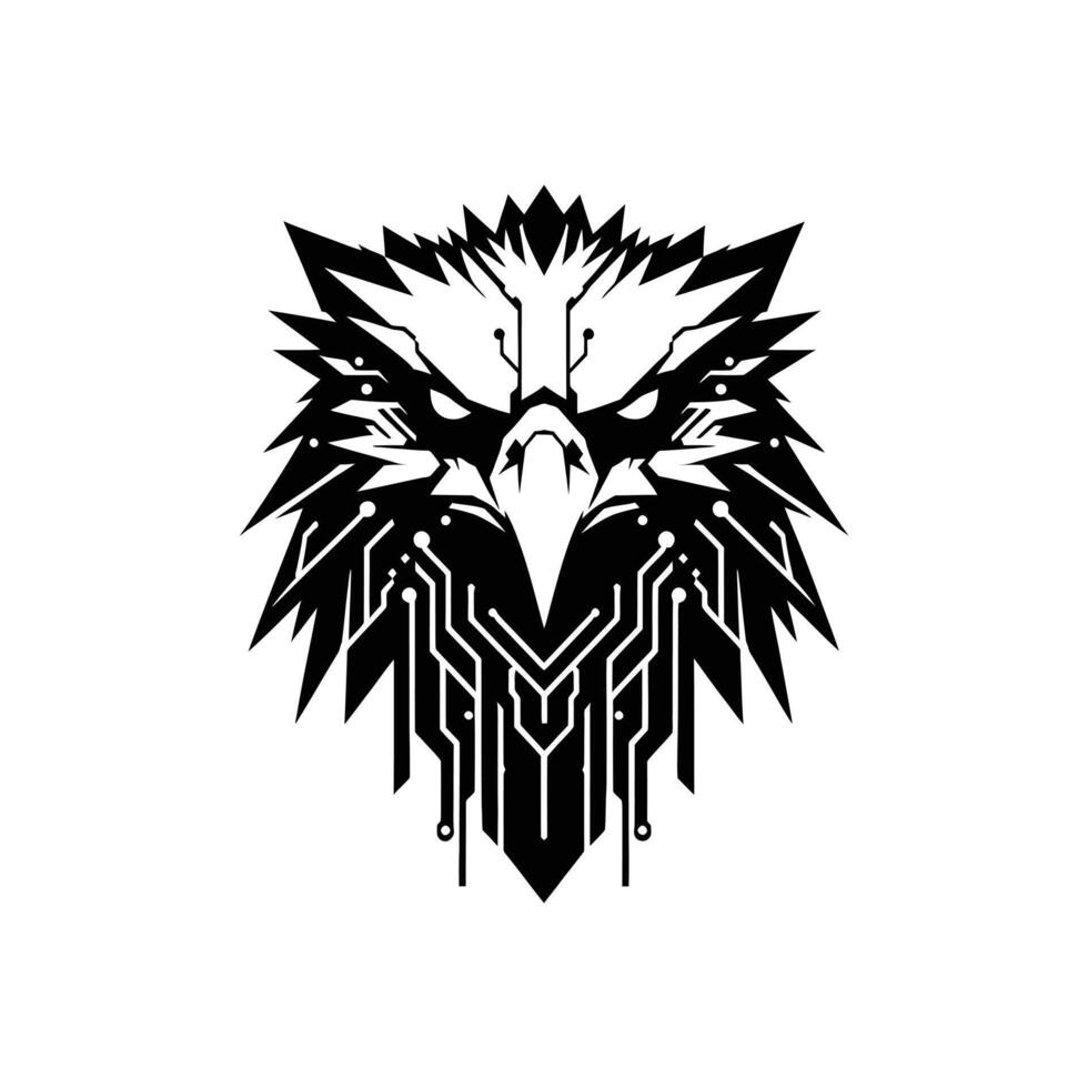 High-Tech Eagle Head Bold Cyberpunk Art Featuring Circuit Board Details vector