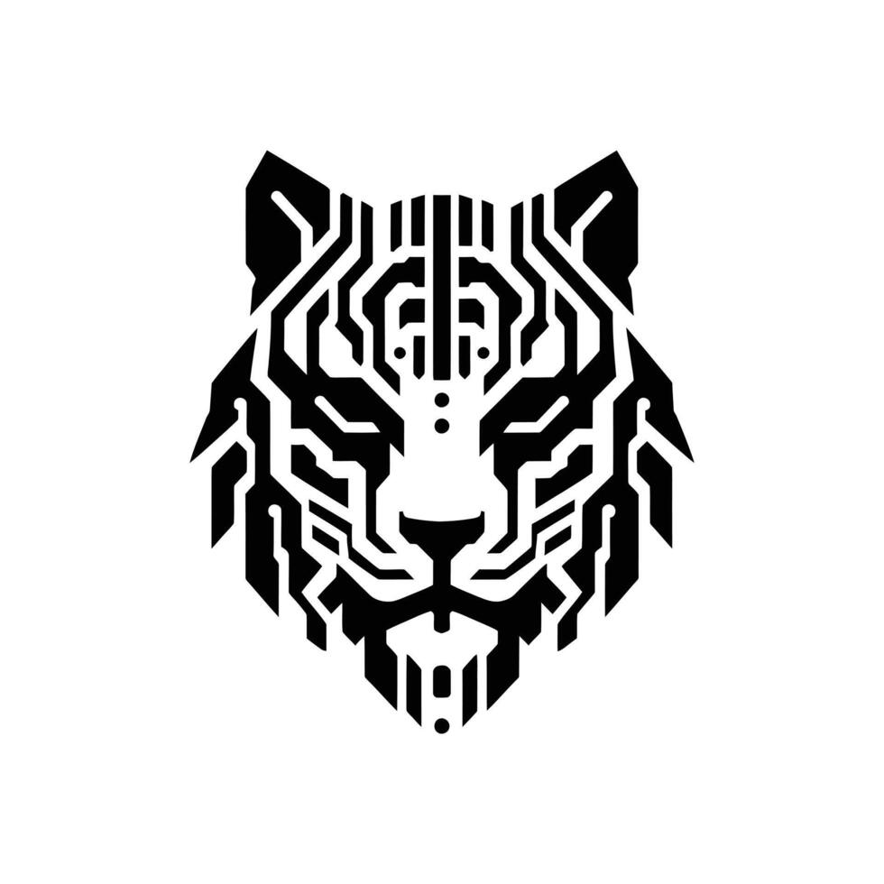 Futuristic Tiger Head Cyberpunk Style Abstract Animal Design for Digital Art and Graphic Illustrations vector