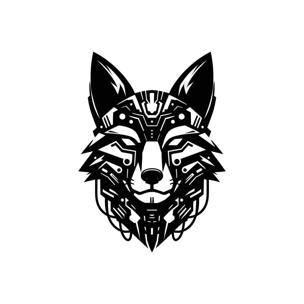 Robotic Fox Head Black and White Cyberpunk-Inspired Animal Art vector