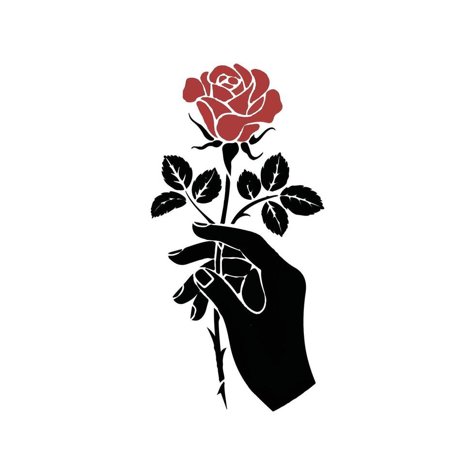 A hand holding a rose with a black background vector