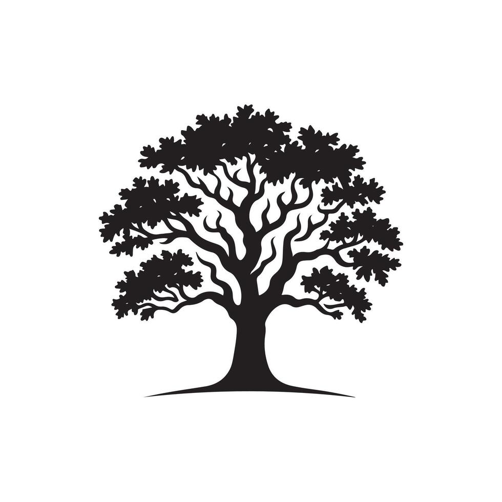 An oak tree is shown in black and white vector