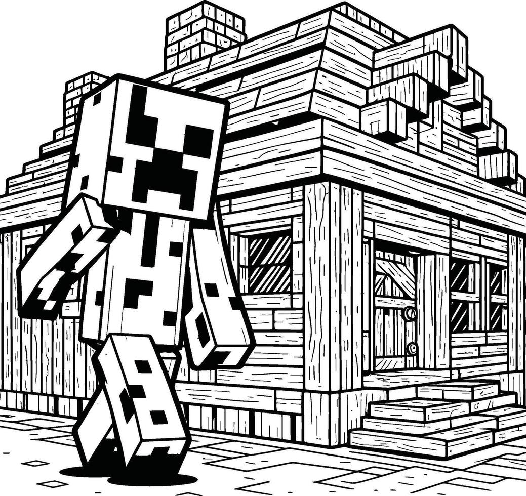 Minecraft coloring pages for kids vector