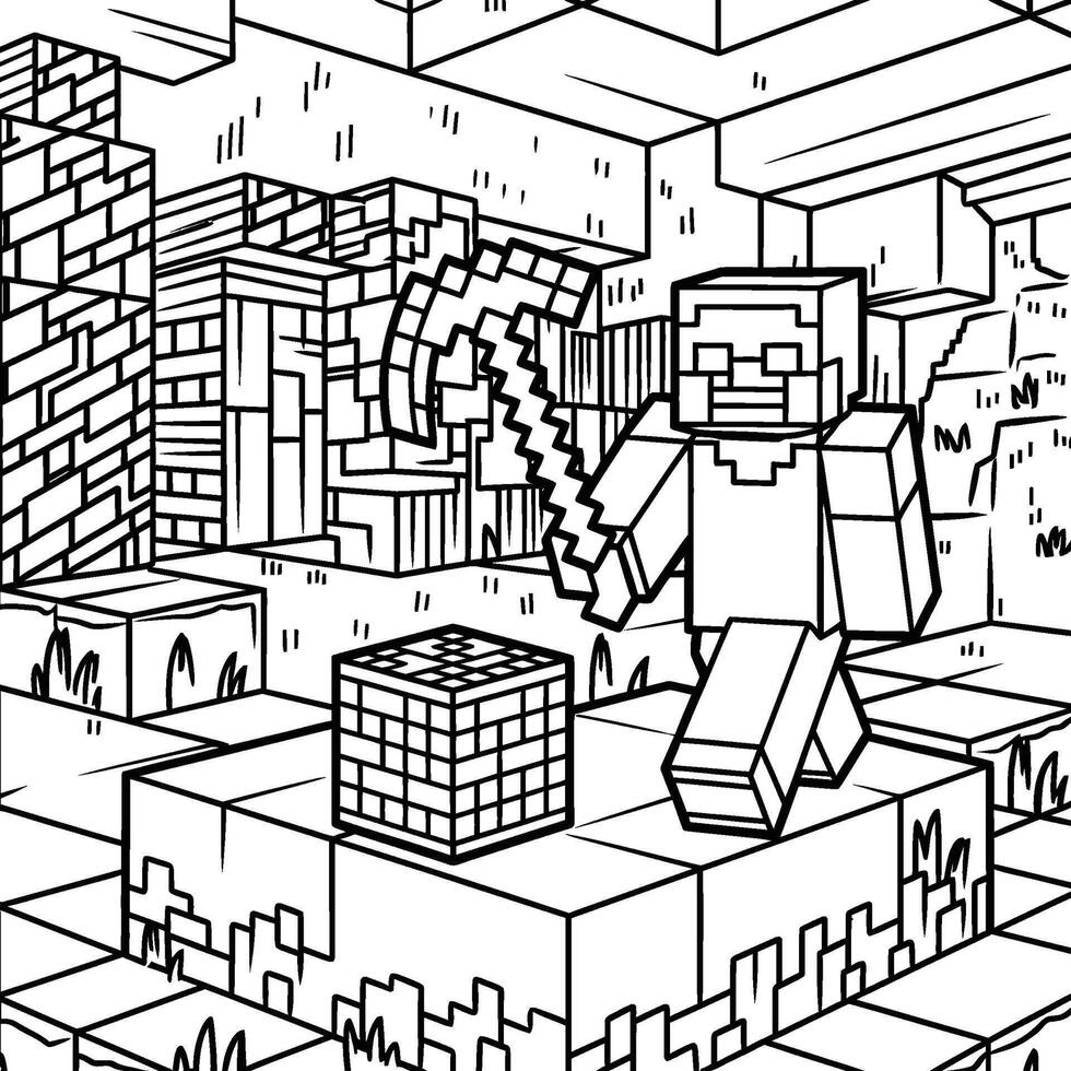 Minecraft coloring pages for kids vector