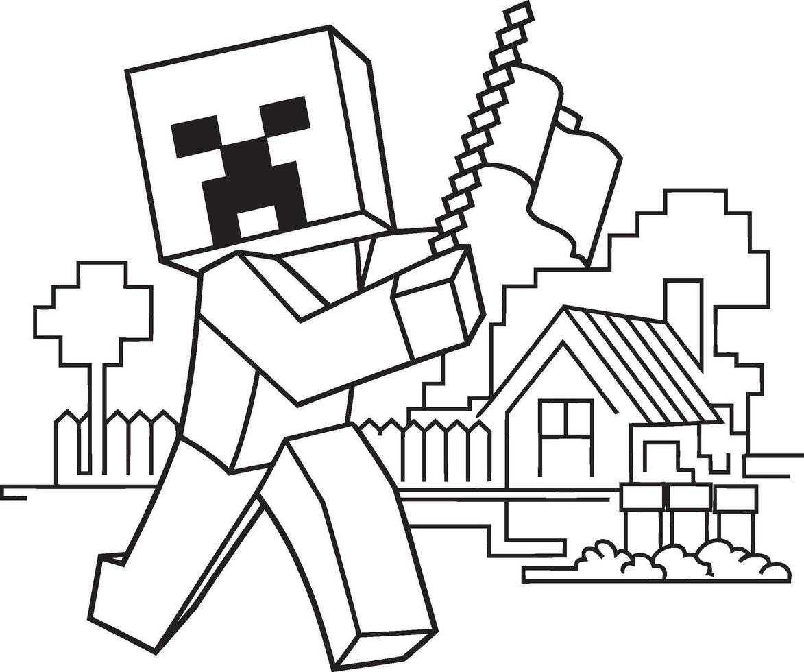 Minecraft coloring pages for kids vector