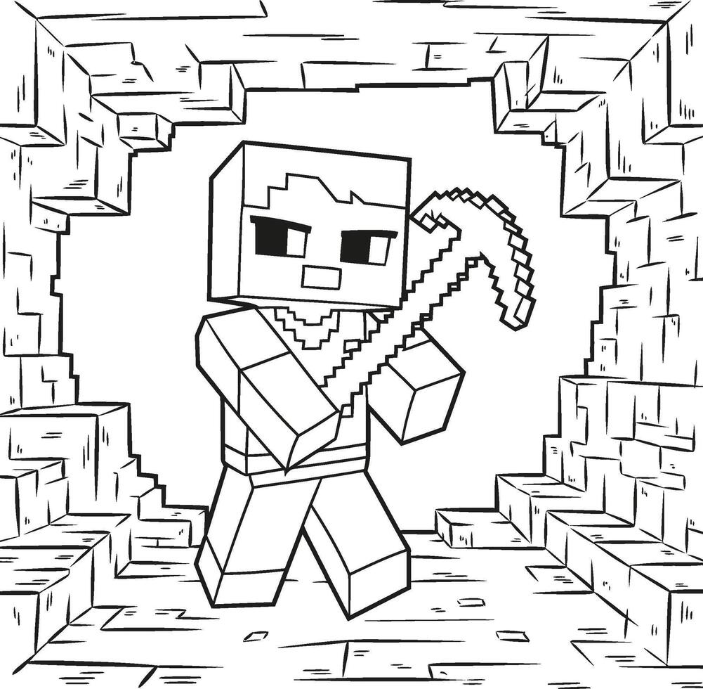 Minecraft coloring pages for kids vector