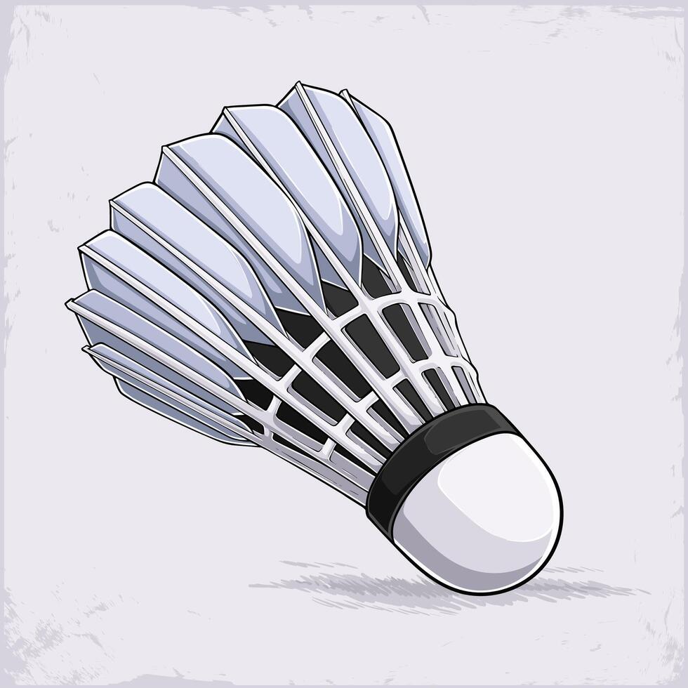 Hand drawn white sport badminton birdie shuttlecock made of feather isolated on white background vector