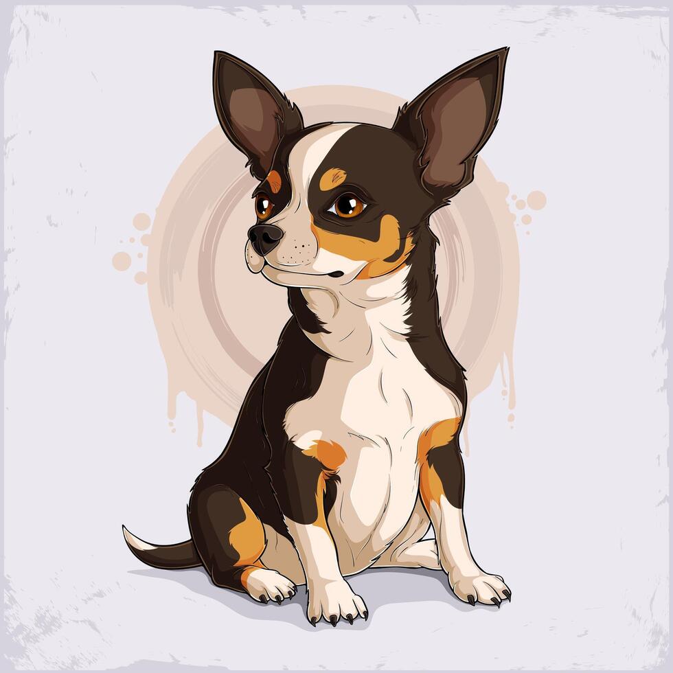 Hand drawn brown and beige cute obedient Mexican Chihuahua dog sitting isolated on white background vector