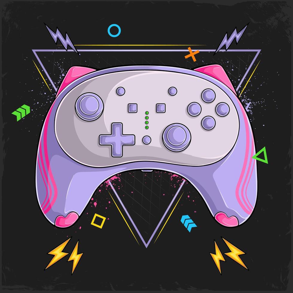 Hand drawn girly purple analog joystick game console, colorful game controller and game pad vector