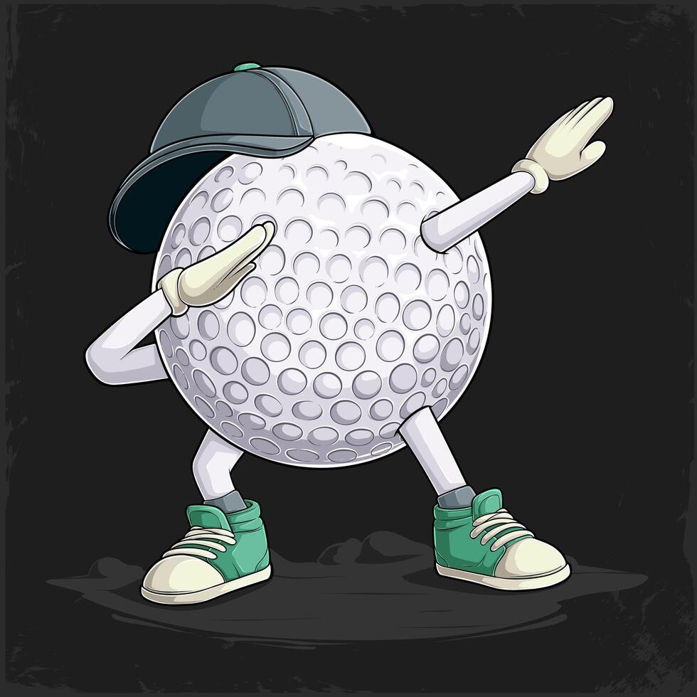 Hand drawn funny Dabbing white golf ball with hands and legs and hat doing dab dance gesture pose vector