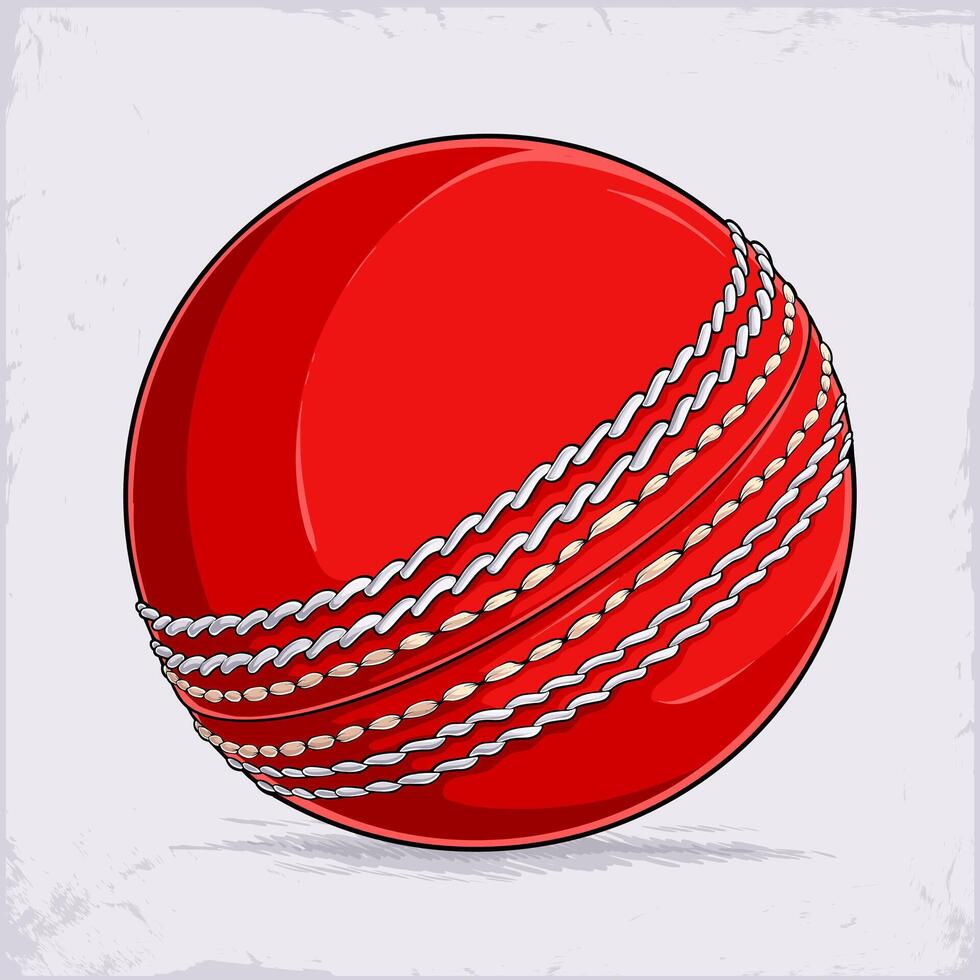 Hand drawn shiny sport red cricket ball with white and beige stitches isolated on white background vector