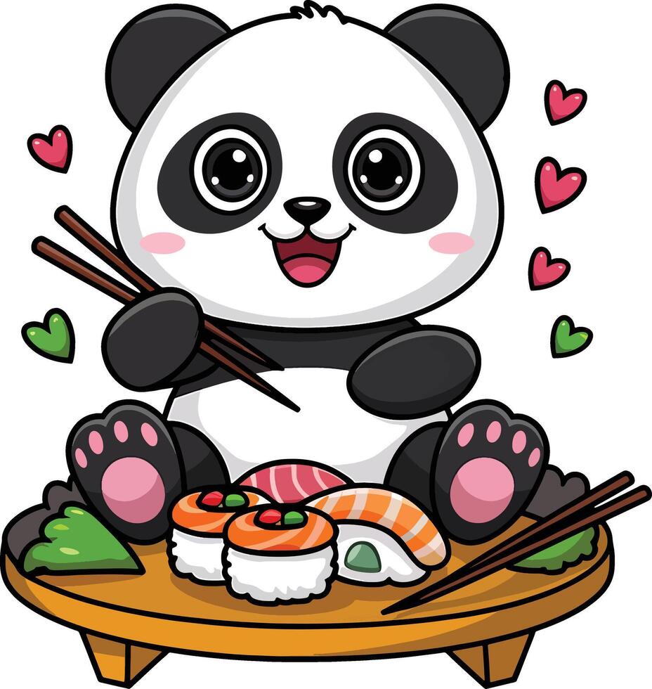 a cartoon panda bear sitting on the ground vector