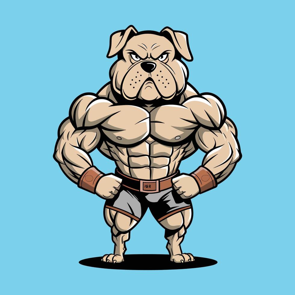 a cartoon bulldog with a big chest and muscles vector