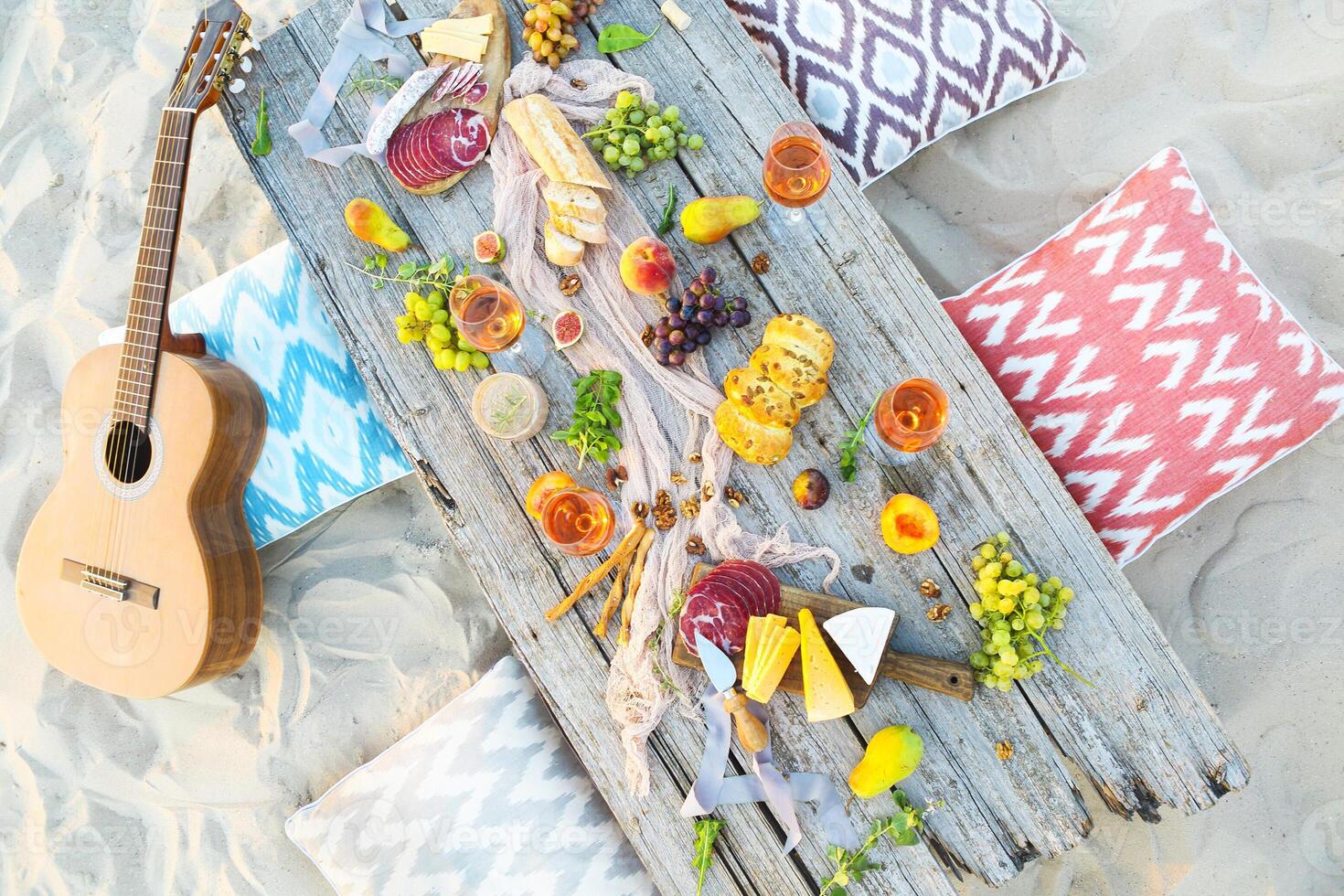 Top view beach picnic table photo