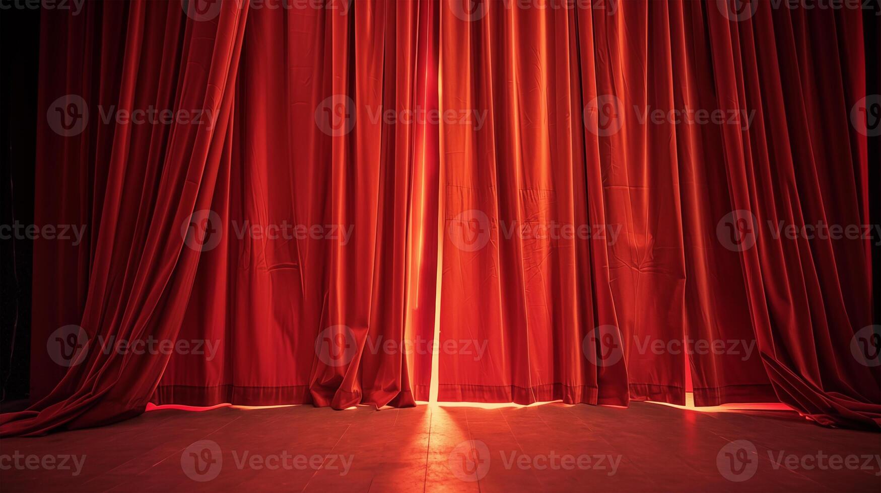 the lower part of a red stretched theatre curtain under which light shines through photo