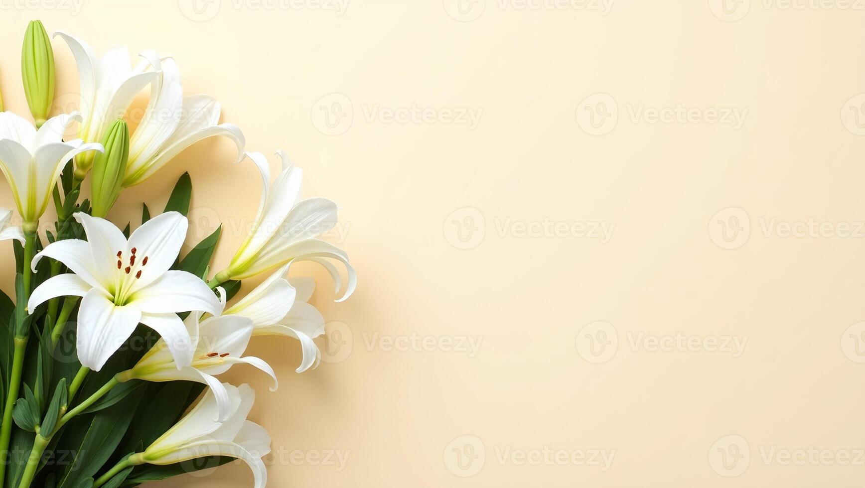 Elegant white lilies on golden background Sympathy card template photo