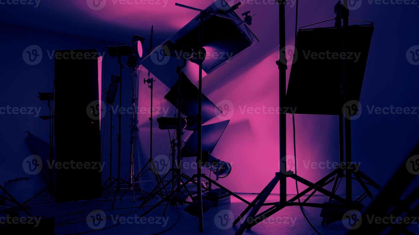 VDO production studio with professional equipment preparation before shooting. photo