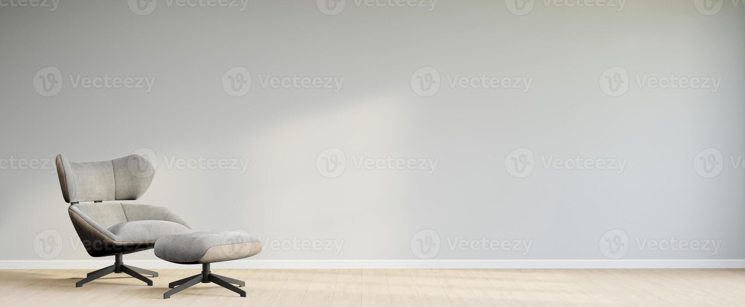 Living room style minimal with armchair on empty white wall background. 3D Rendering photo