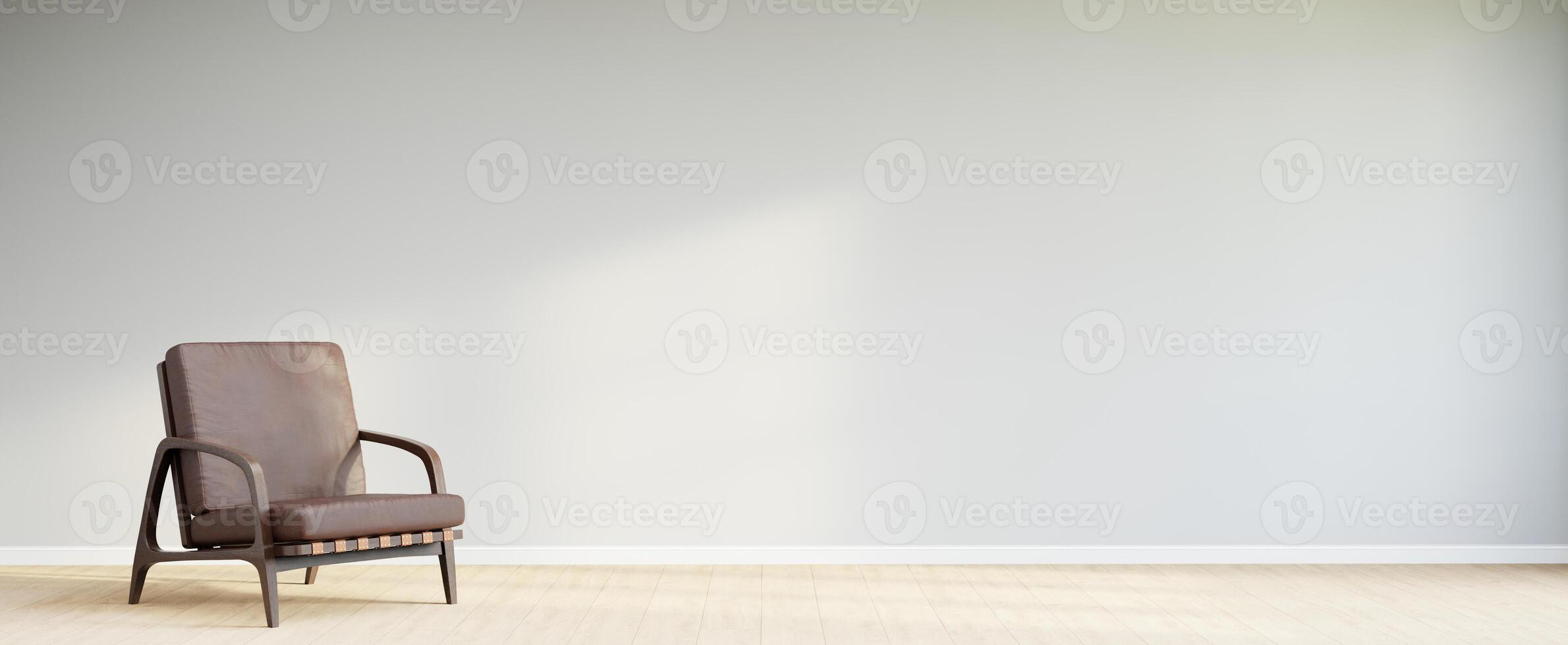 Living room style minimal with armchair on empty white wall background. 3D Rendering photo