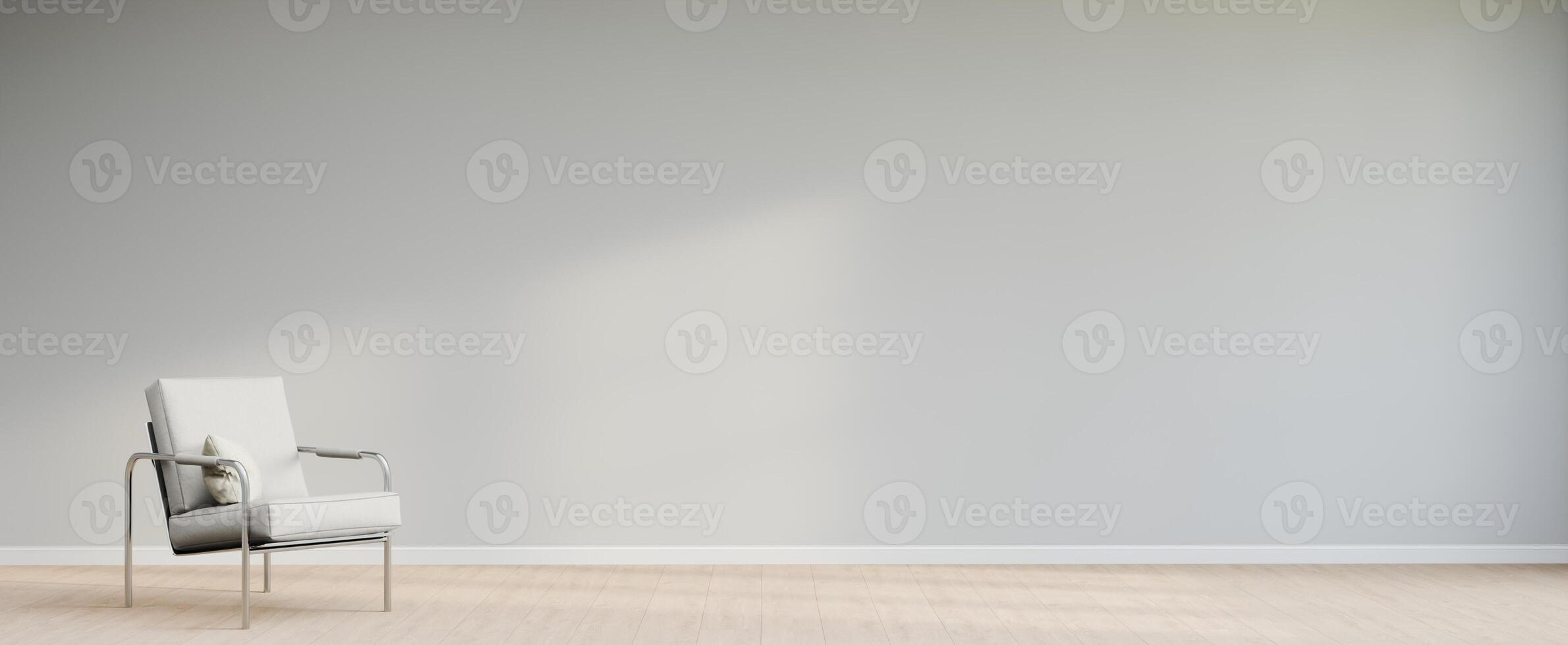 Living room style minimal with armchair on empty white wall background. 3D Rendering photo